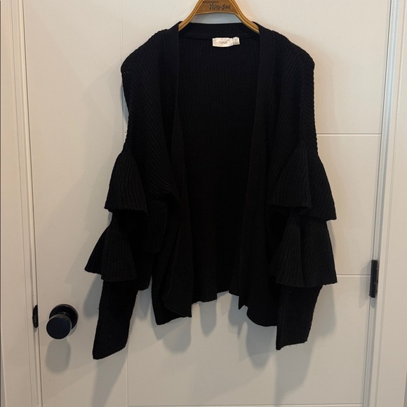 Cloth Black Ruffled Cardigan size small - Picture 2 of 8